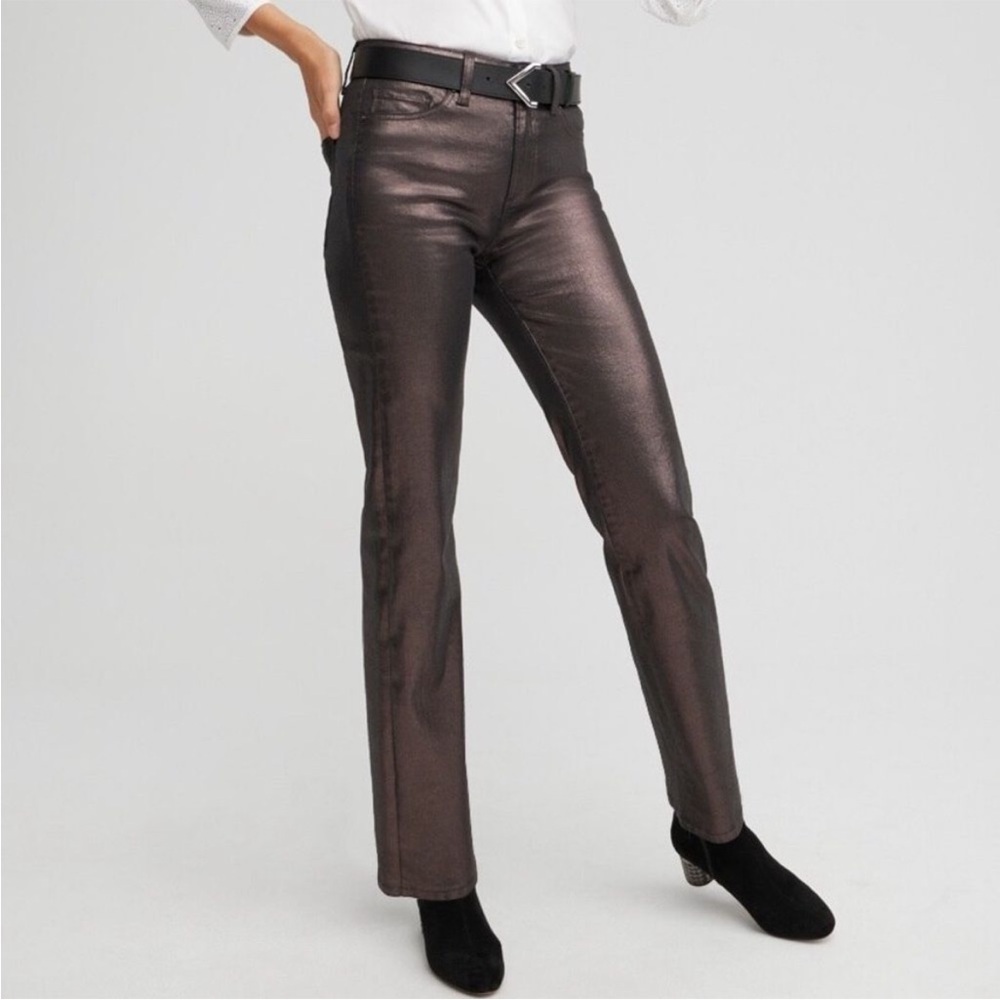 NWT Chico's Metallic Bronze High Rise Coated Straight Leg Jeans Size 12/14 NWT